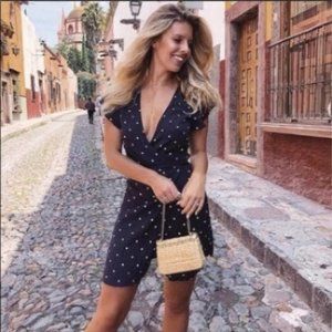 Rails Polka Dot Flutter Sleeve Wrap Dress in Navy